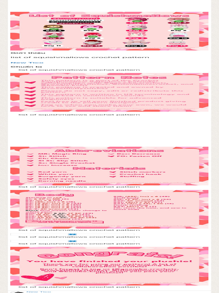 List of Squishmallows Crochet Pattern PDF