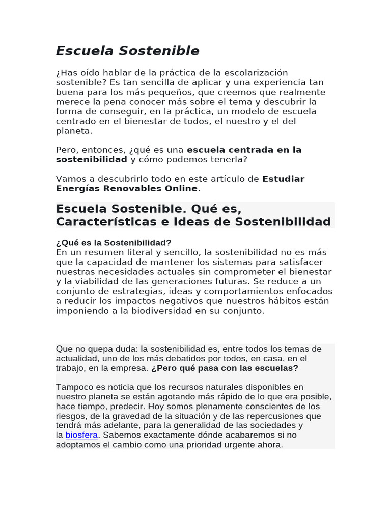 Escuela Sostenible | PDF