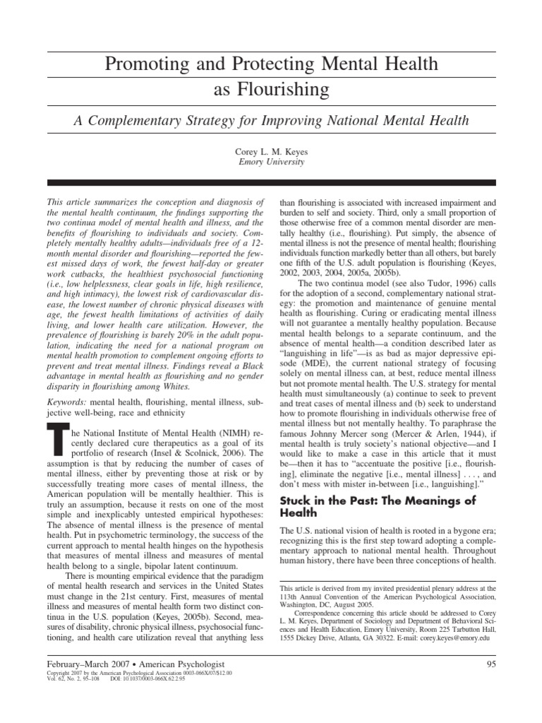 Promoting and Protecting Mental Health As Flourishing: A Complementary ...