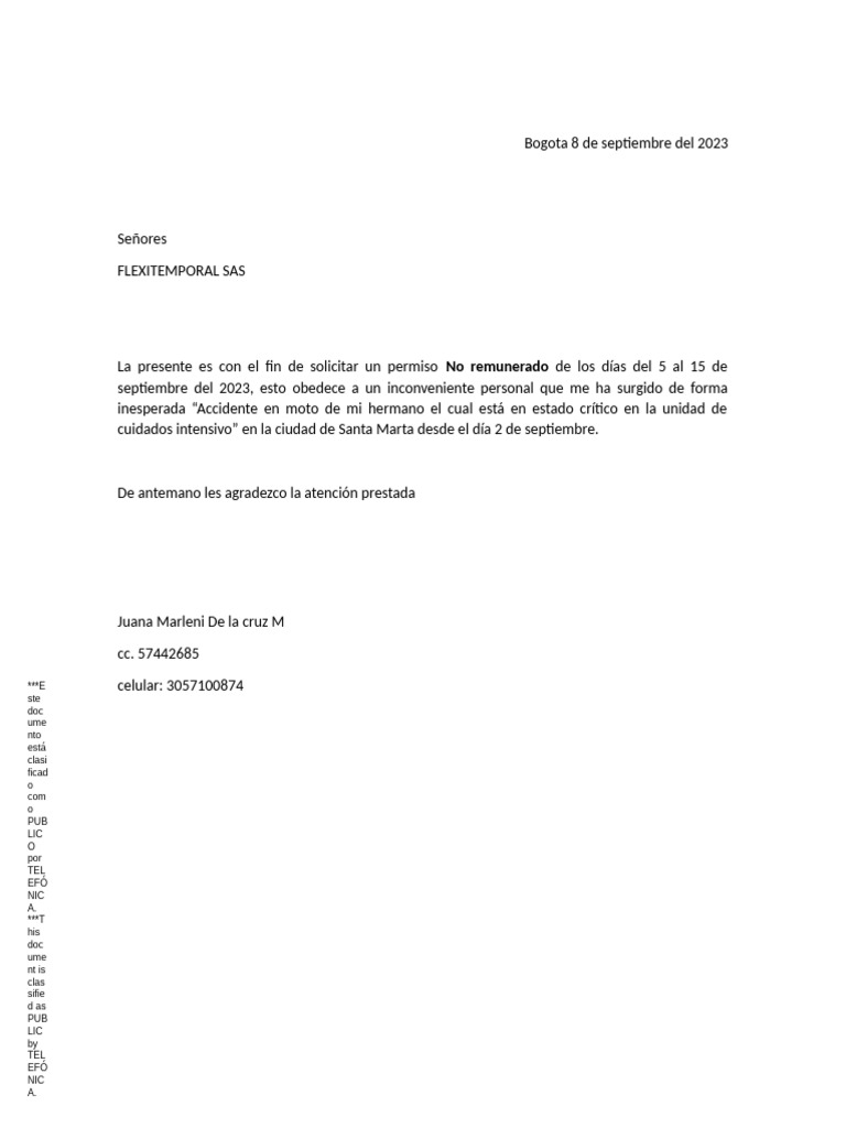 MODELO DE CARTA DE SOLICITUD DE PERMISO NO REMUNERADO EN visual data 6