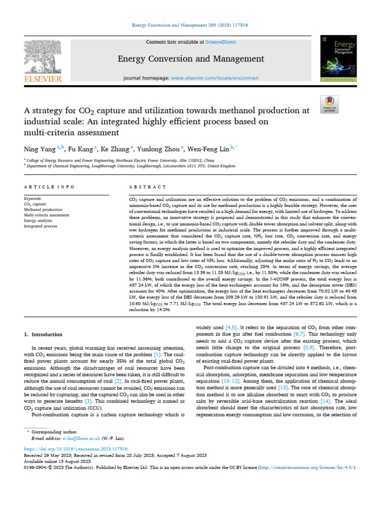 A Strategy For CO2 Capture and Utilization Towards Methanol Production ...