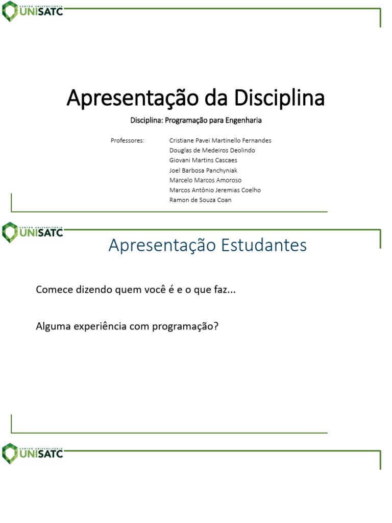 Aula 01 - Apresentação Da Disciplina e Algoritmo Quinta | PDF