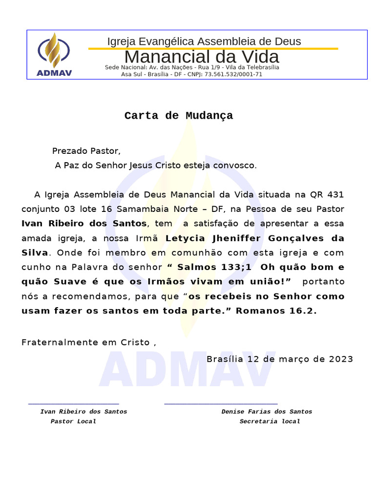 Carta De Mudança Pdf