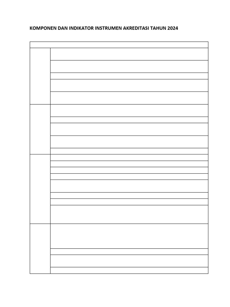 Komponen Dan Indikator Instrumen Akreditasi Tahun 2024 Pdf