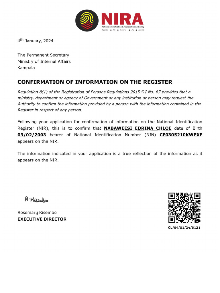 Confirmation of Information | PDF
