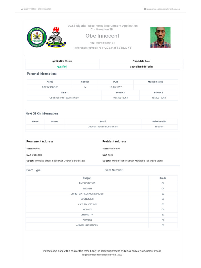 Nigeria Police Force Recruitment Portal | PDF