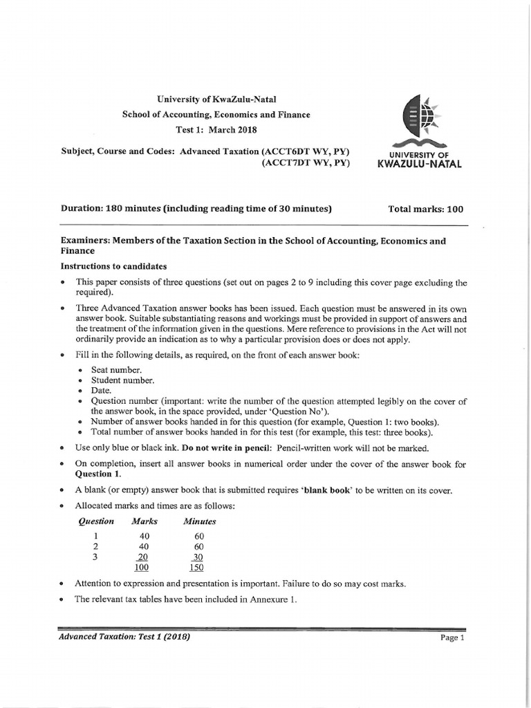 Test 1 Paper 2018 | PDF