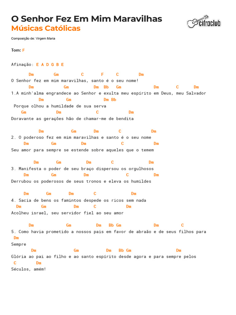 Cifra Club - Músicas Católicas - O Senhor Fez em Mim Maravilhas | PDF