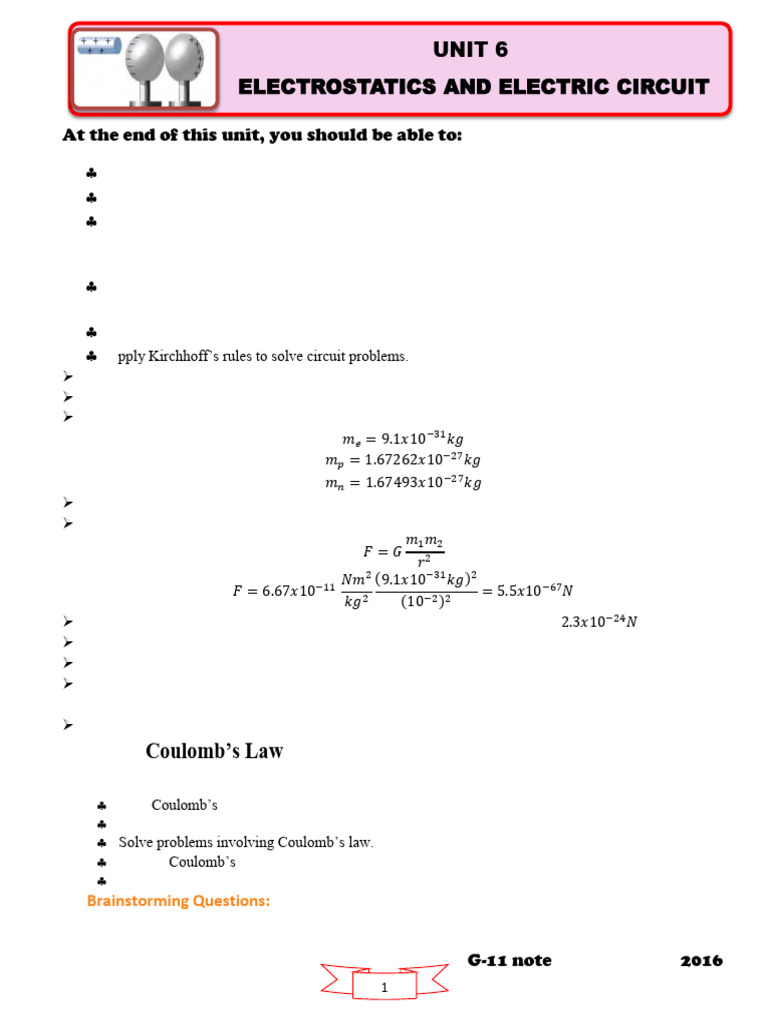 G-11 Physics Unit 6 | PDF