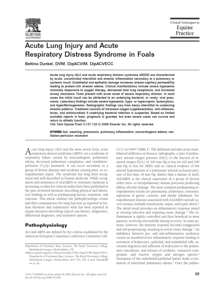 Acute Lung Injury and Acute Respiratory Distress Syndrome in Foals | PDF