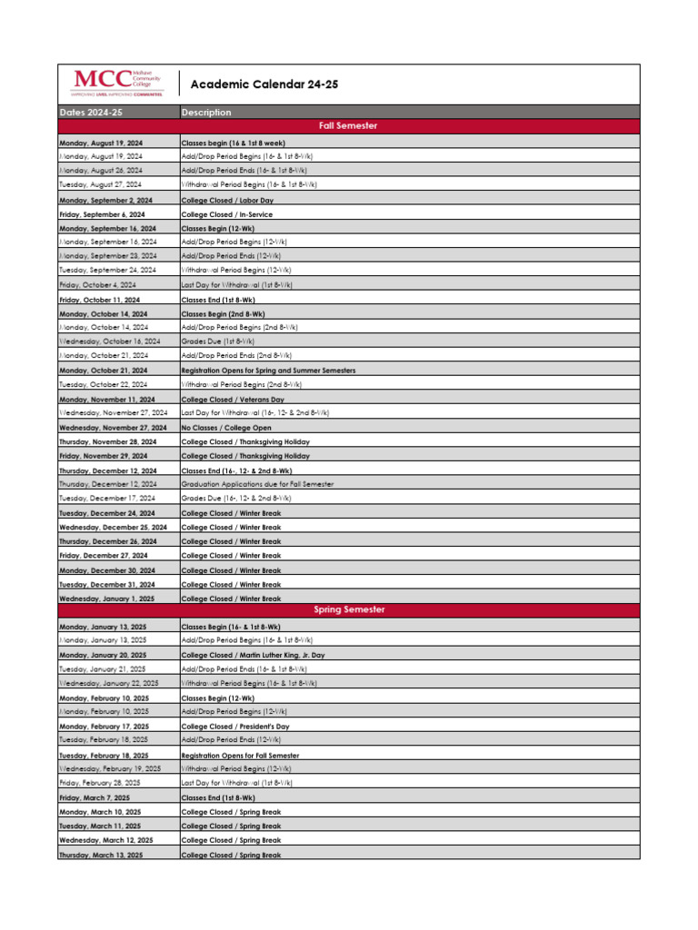 Academic Calendar 2024 25 | PDF