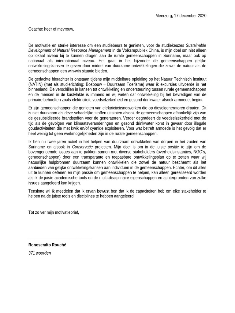 Motivation Letter - Dutch | PDF