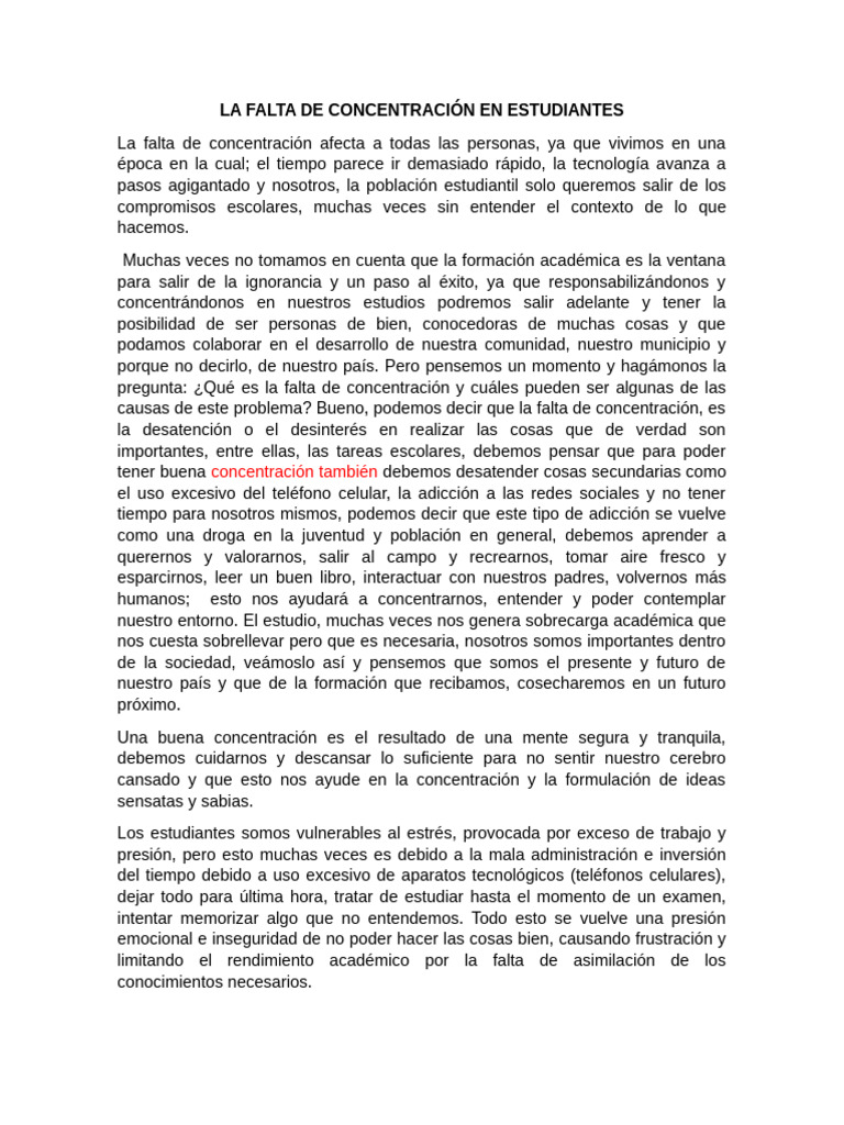 La Falta de Concentración en Estudiantes | PDF