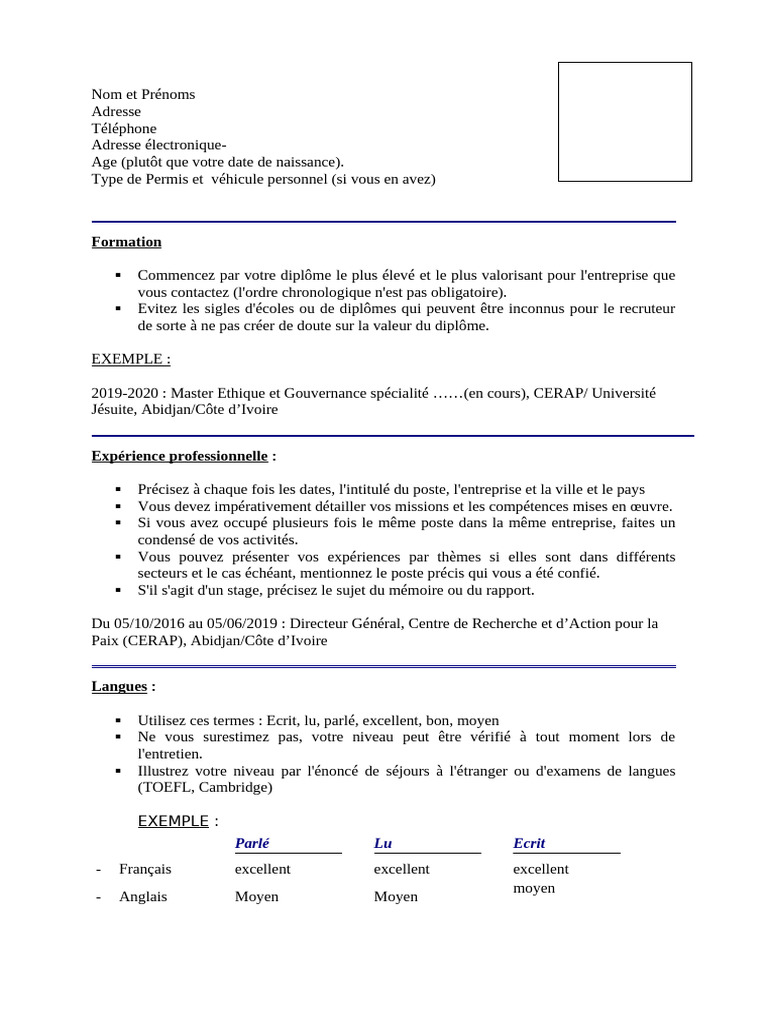 Modèle de CV pour Master Étudiant | PDF | Évolution de carrière
