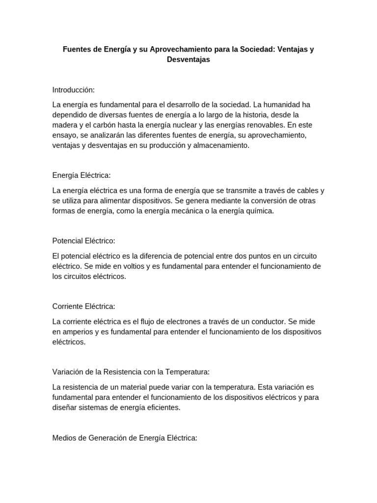 Fuentes de Energía y Su Aprovechamiento para La Sociedad | PDF ...