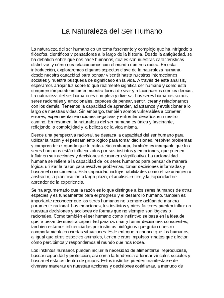 La Naturaleza Del Ser Humano | PDF