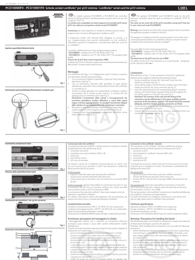 Carel Pco10000f0 Lonworks Serial Card Installation Instructions | PDF