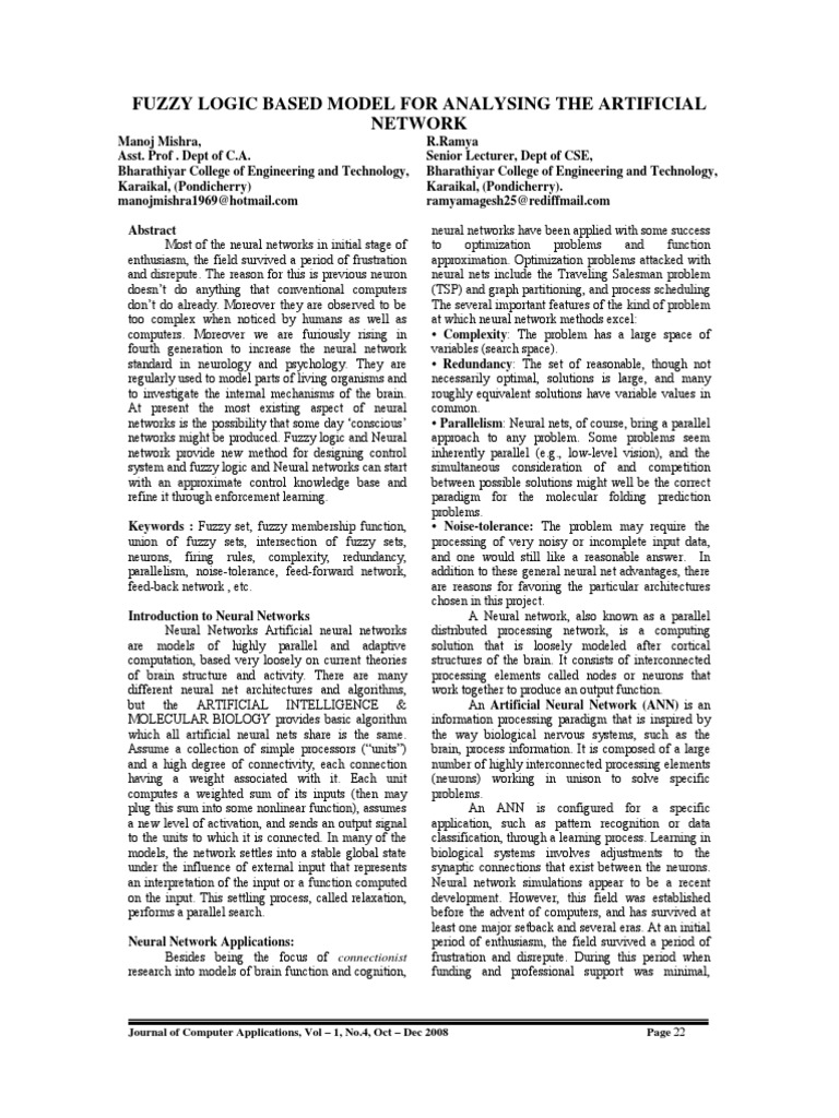 Fuzzy Logic in Neural Network Analysis | PDF | Artificial Neural ...