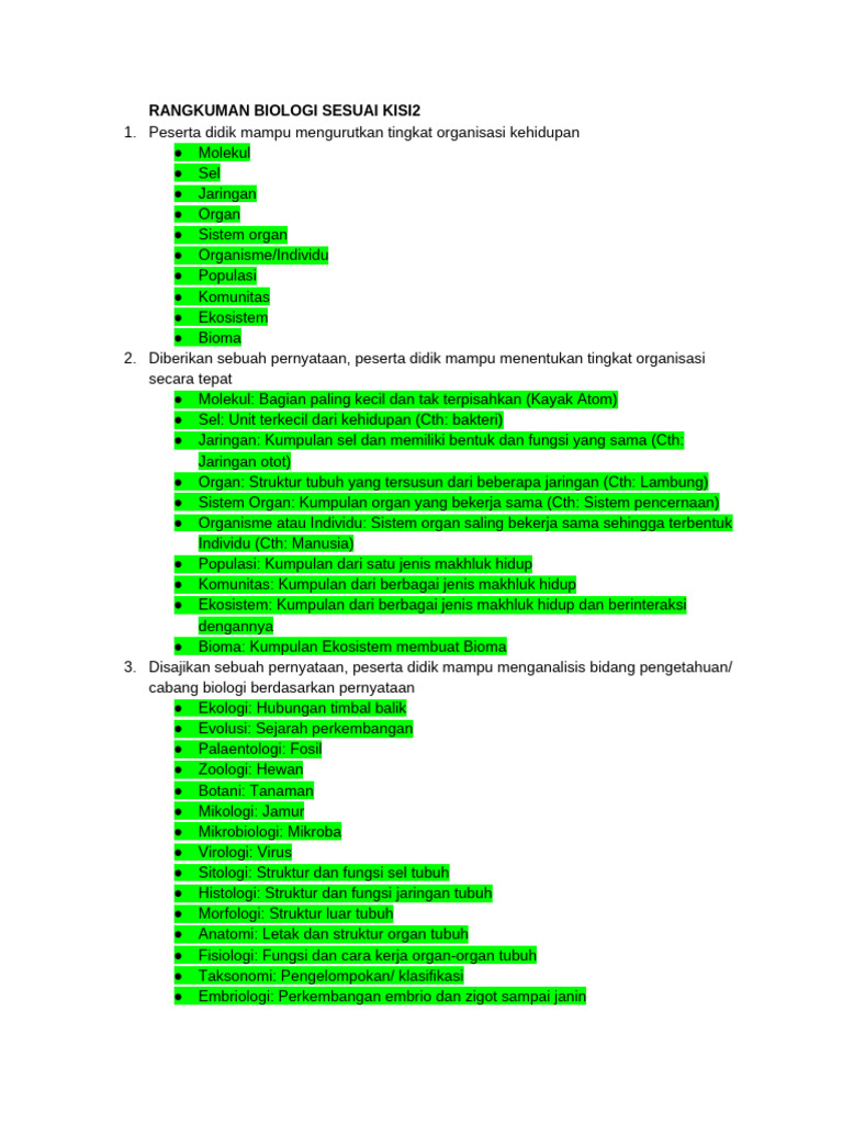 Rangkuman Biologi Sesuai Kisi2 | PDF