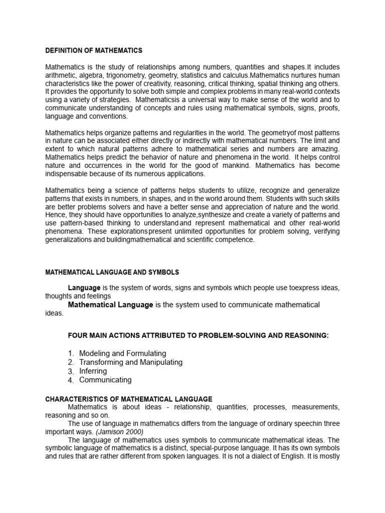 1 Mathematical Language | PDF