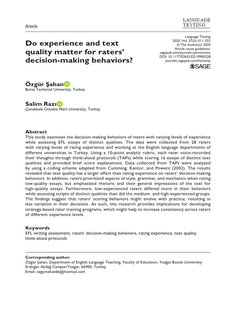 Do Experience and Text Quality Matter For Raters' Decision-Making ...