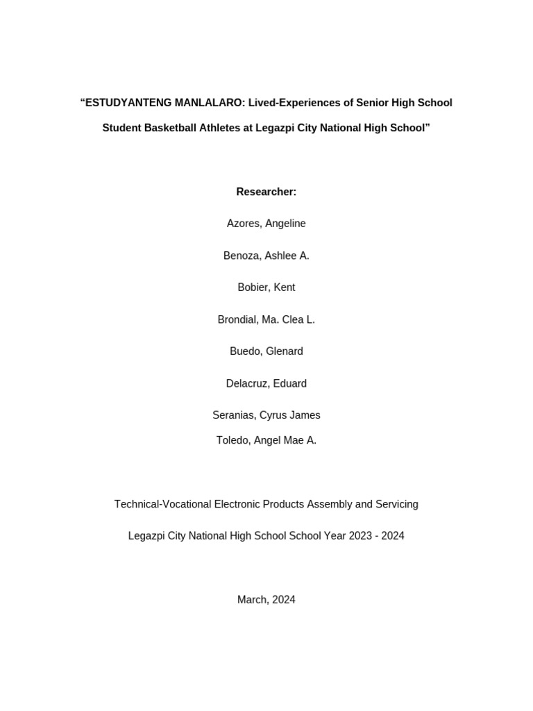 Estudyanteng manlalaro lived experiences of senior high school student