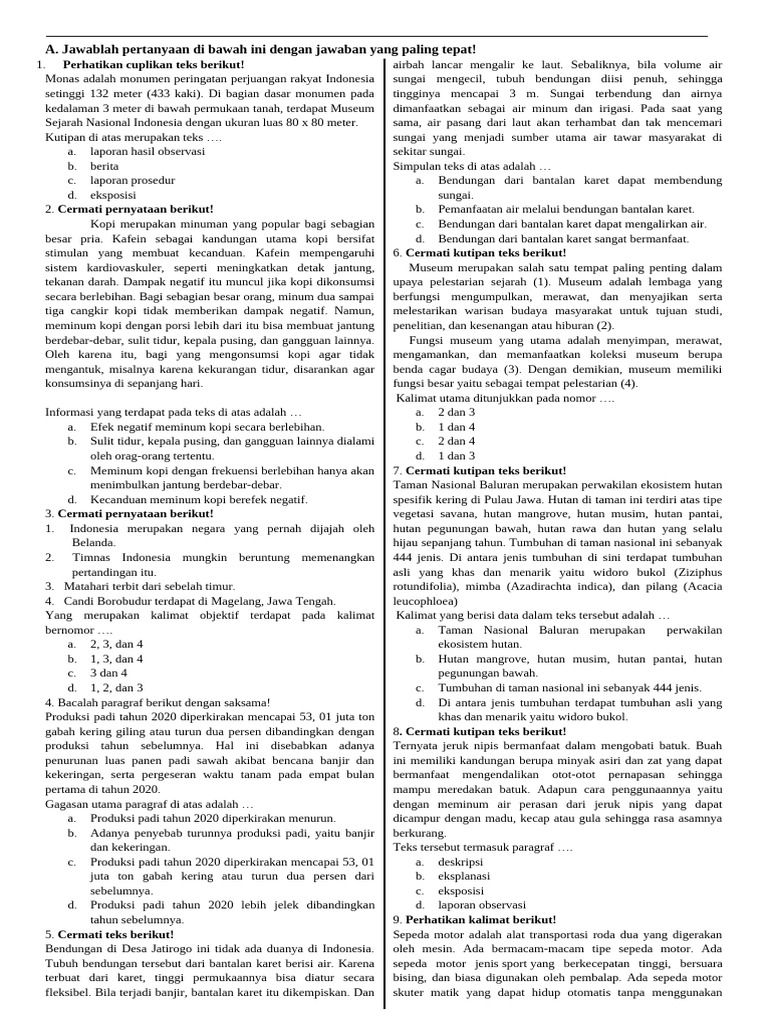 50 Soal PAS Bahasa Indonesia Kelas 8 SMP Semester 2 2026 + Jawaban