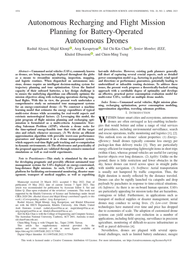 Autonomous Recharging and Flight Mission Planning For Battery-Operated ...
