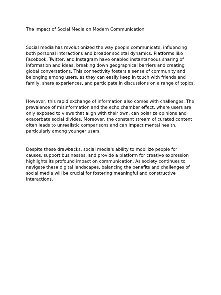 The Impact of Social Media On Modern Communication | PDF | Politics ...