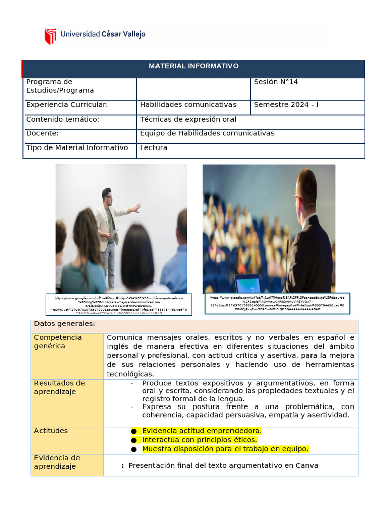 Material Informativo S 14 | PDF | Hablar en público | Aprendizaje
