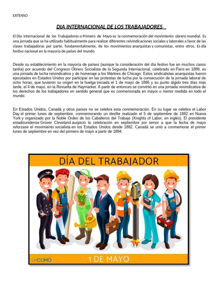 Dia Internacional de Los Trabajadores | PDF