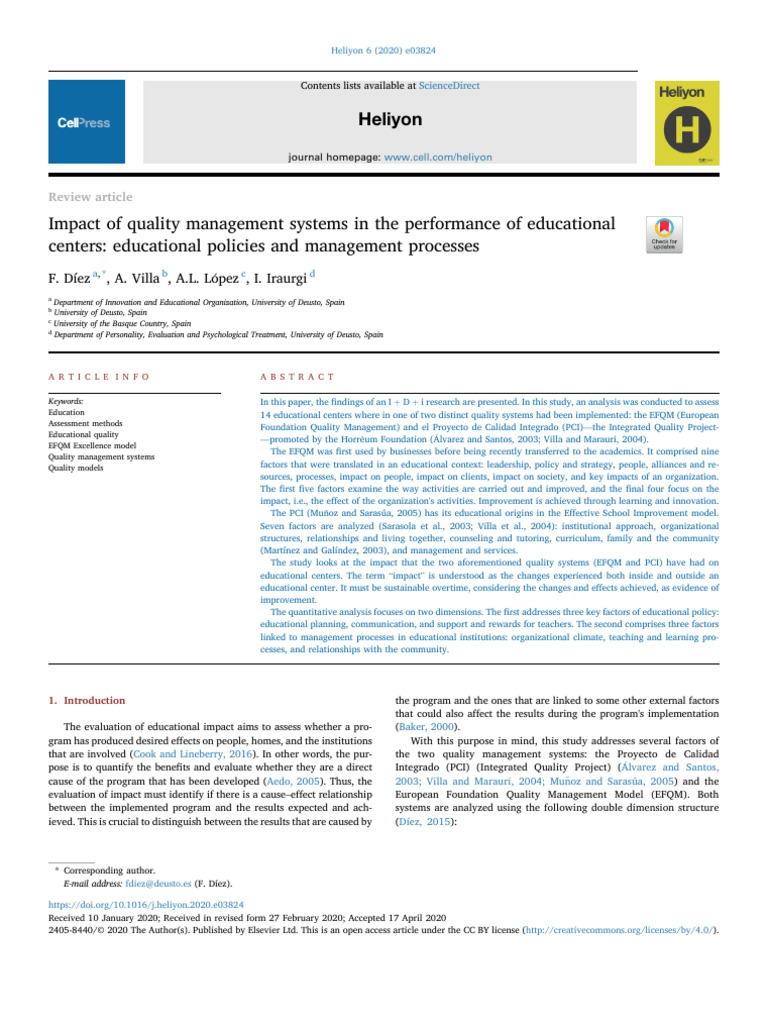 Impact of Quality Management Systems in The Performance of Educational ...