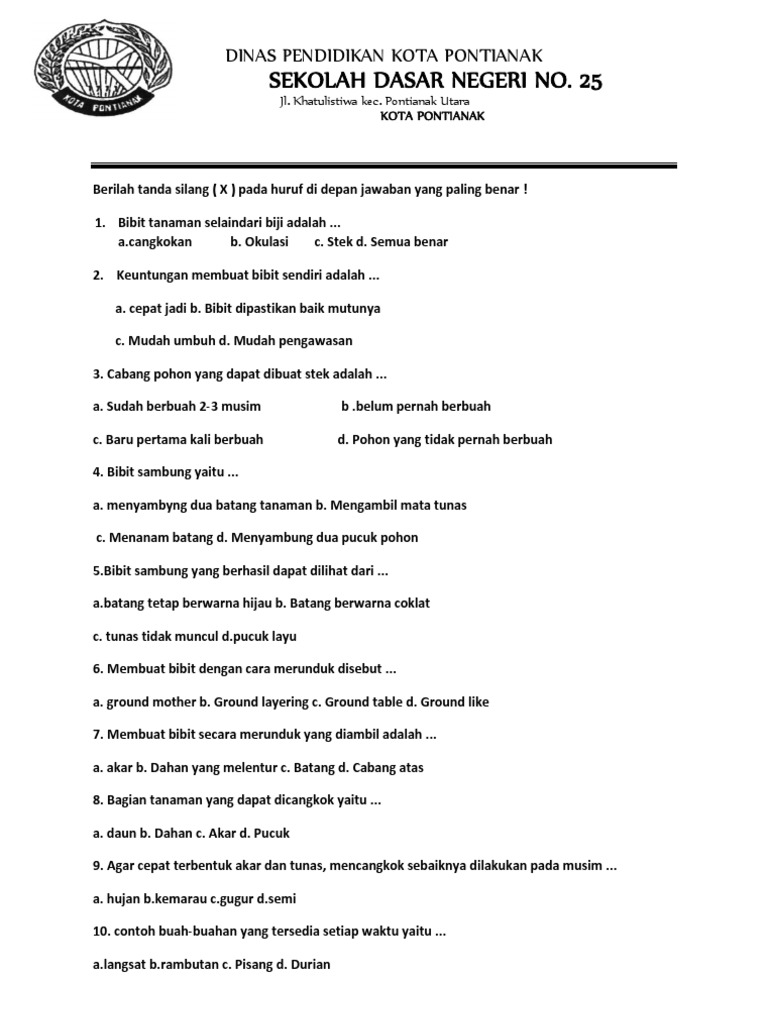 Soal Budi Daya Pertanian Kls 5