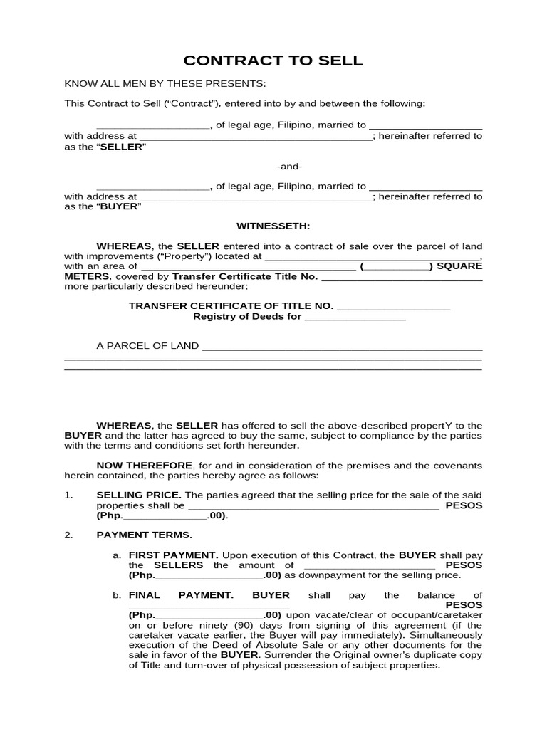 Draft Contract To Sell | PDF