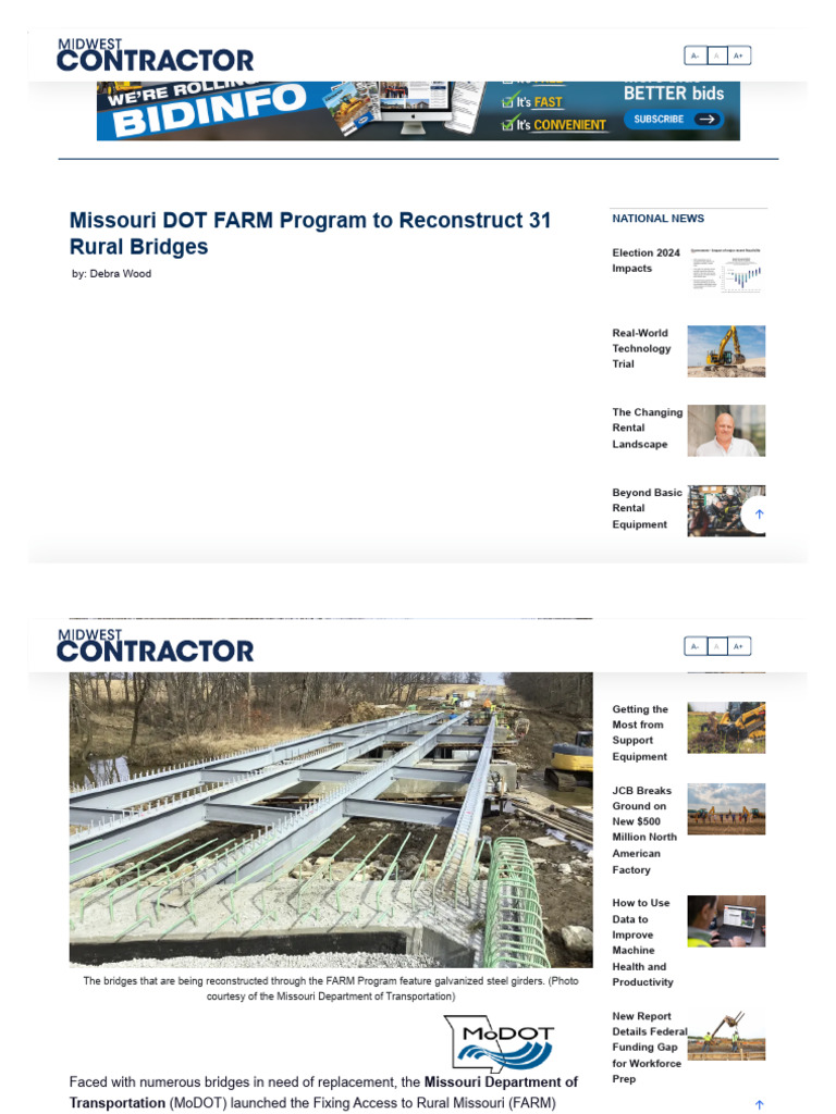 Missouri DOT FARM Program to Reconstruct 31 Rural Bridges - Midwest ...