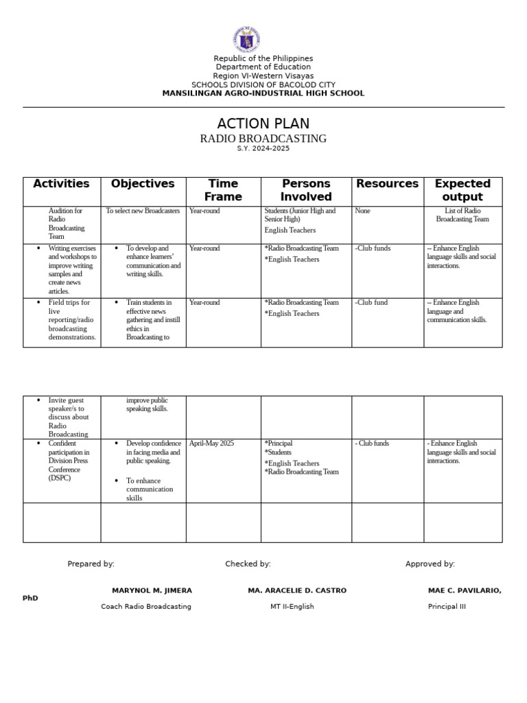ACTION PLAN. Radio Broadcasting | PDF