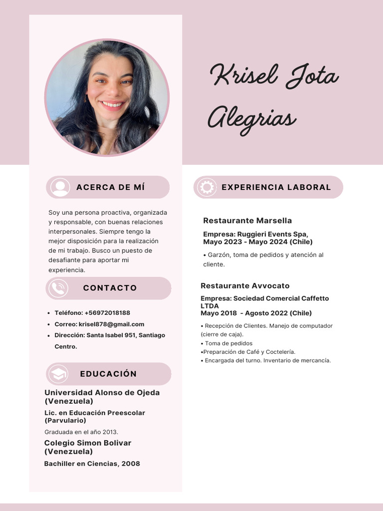 Curriculum Vitae de Mujer Profesional Con Foto Femenino Rosa | PDF