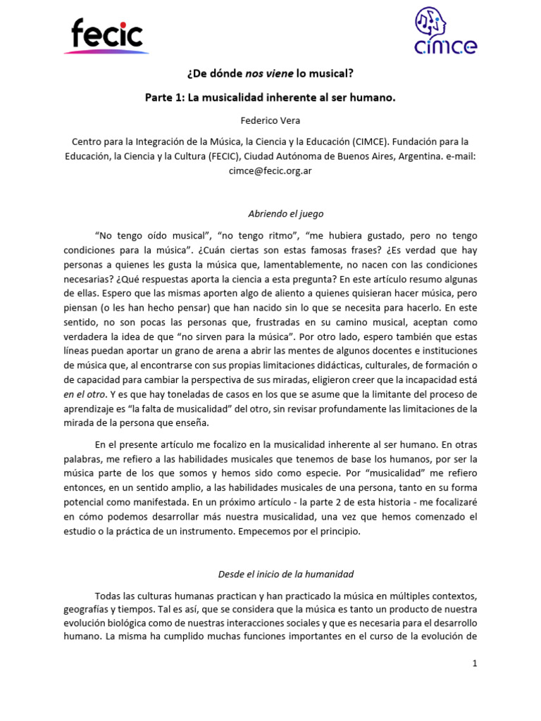 Musicalidad de Donde Nos Viene Federico Vera | PDF
