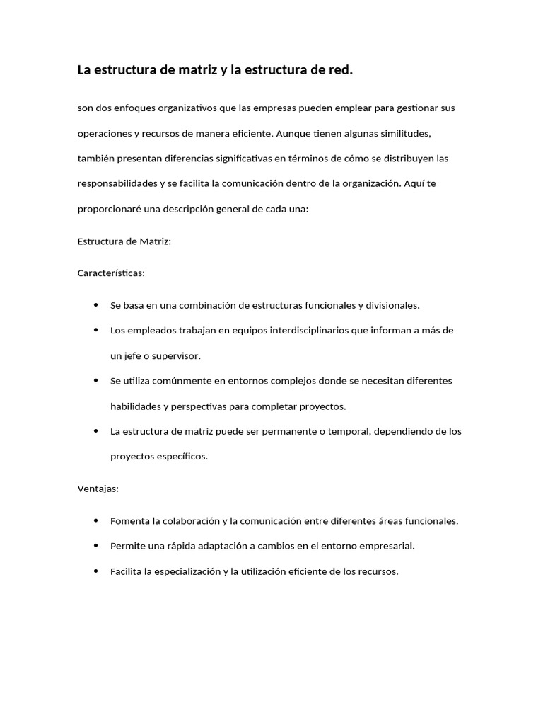 La Estructura de Matriz y La Estructura de Red | PDF