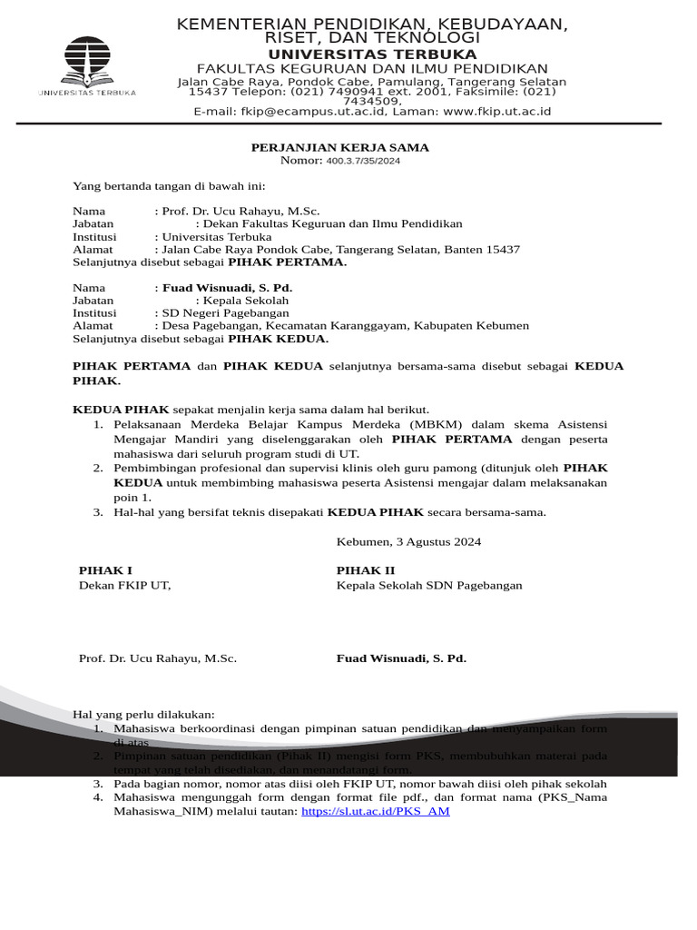 Format PKS untuk Kerja Sama Pendidikan | PDF