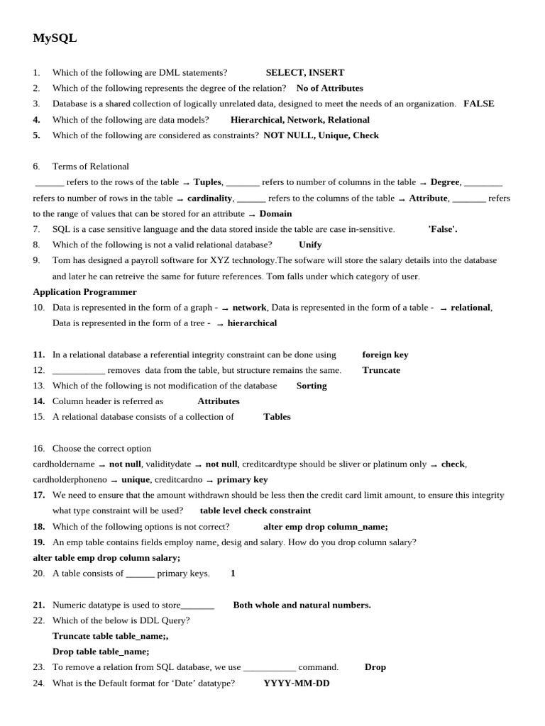 MySQL Quiz QA | PDF