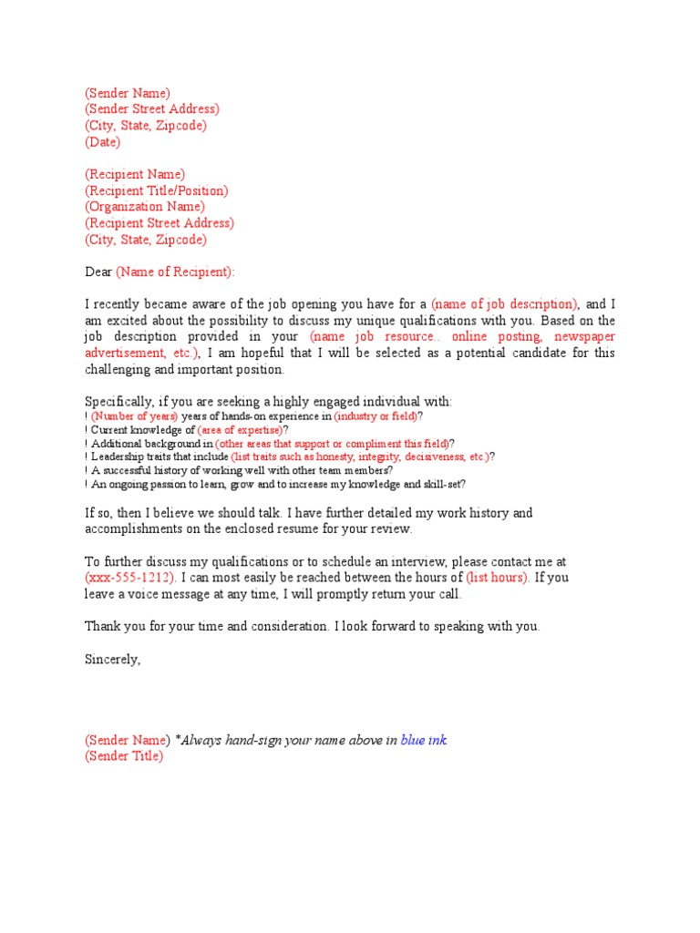 Draft Cover Letter PDF