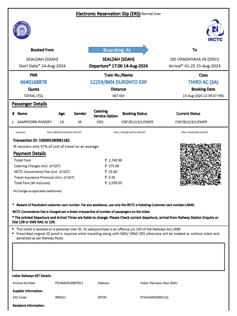 12259/Bkn Duronto Exp Third Ac (3A) | PDF