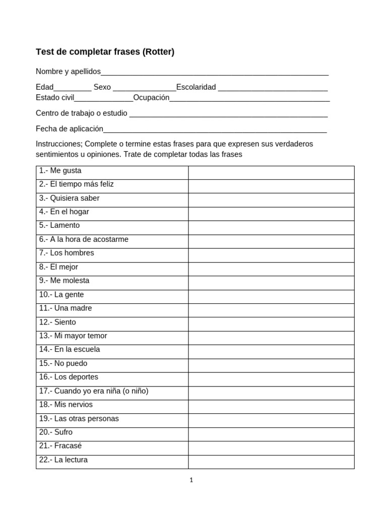 Test de Completar Frases de Rotter | PDF