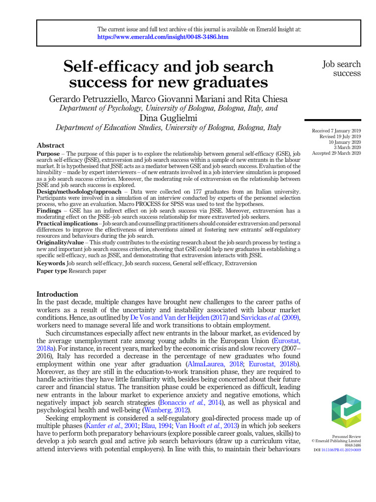 Self-Efficacy and Job Search Success | PDF | Self Efficacy | Job Interview