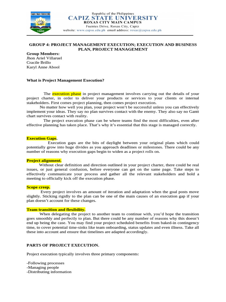 Project Management Execution Guide | PDF | Project Management | Risk