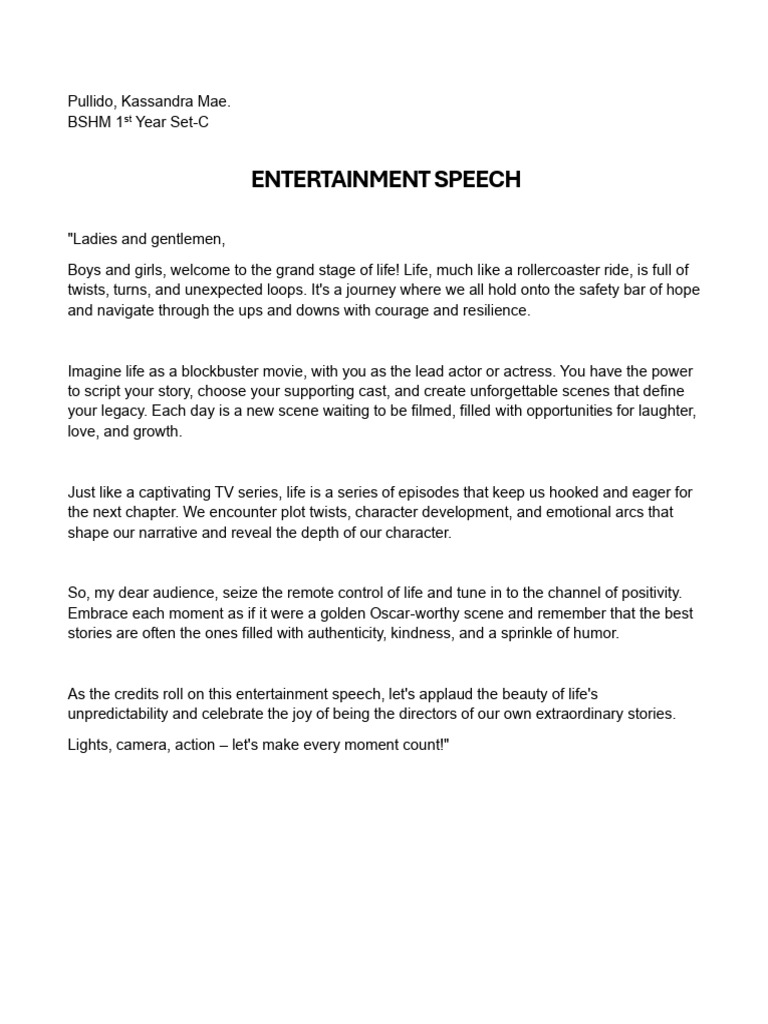 Entertainment speech basic english course ii pdf