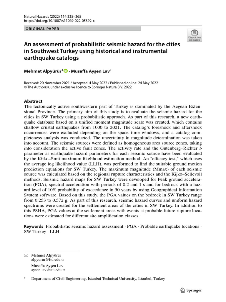 An Assessment of Probabilistic Seismic Hazard For The Cities in ...
