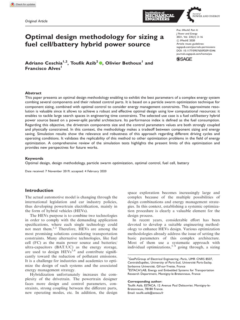 Ceschia Et Al 2020 Optimal Design Methodology For Sizing A Fuel Cell ...
