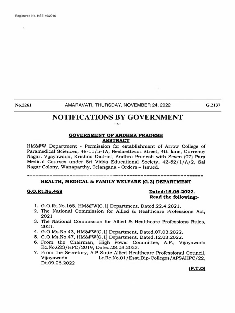 Notifications by Government: Registered No. HSE-49/2016 | PDF